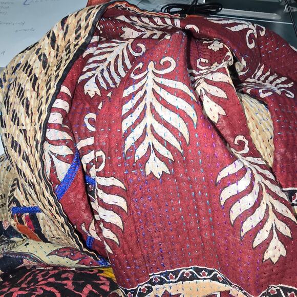 Mieko Mintz Short Kantha Open Kimono Jacket Reversible Lagenlook OS - Picture 7 of 10